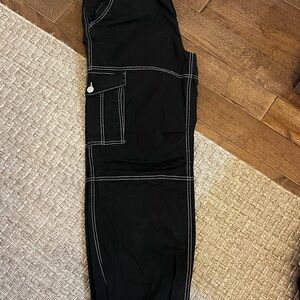 Garage Black Track Joggers with White Contrast Stitching